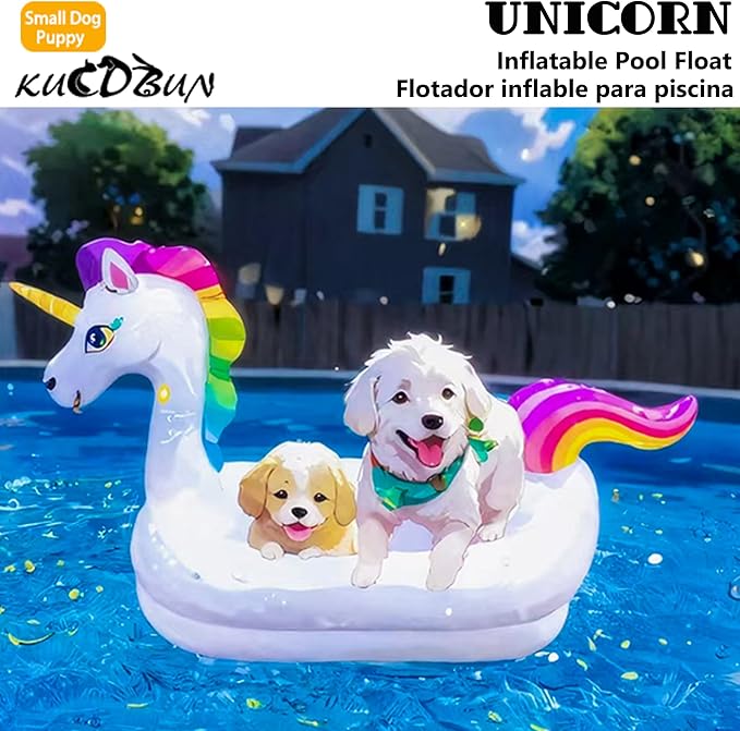 Dog Pool Float, Funny 6-in-1 Inflatable Dog Floats for Pool, Pet Floatie Raft for Small Dogs, Puppy and Doggies, White Unicorn