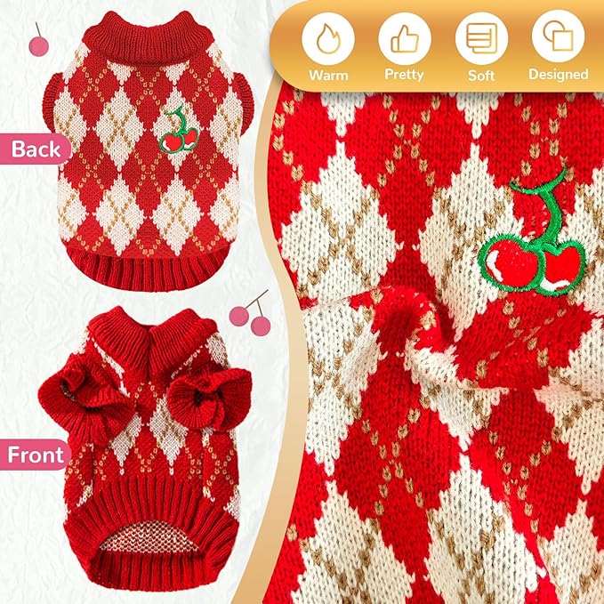 BAEJMJK Cute Cherry Small Dog Sweater Soft Girl Dog Clothes Turtleneck Warm Pet Puppy Knitted Pullover Princess Dogs Cats Outfits(Red Cherry A,Medium)