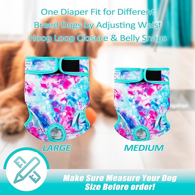 Leekalos Reusable Washable Dog Diapers Female (3 Pack) - Highly Absorbent Doggie Diapers - Size Adjustable Puppy Diaper for Dog Period Panties (Medium)
