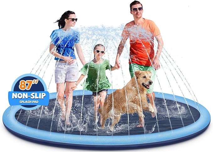 Splash Pad for Kids and Dogs, 87'' Extra Large Splash Pad for Toddlers 1-3 and Kids Ages 4-8, Non Slip Thicken Sprinkler Dog Pool Summer Outdoor Water Toys for Backyard