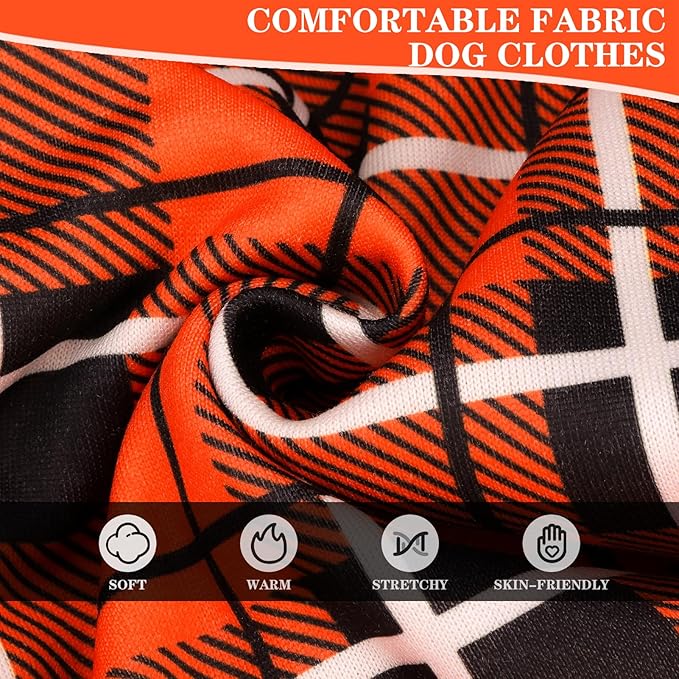 EXPAWLORER Plaid Dog Hoodie - British Style Warm Dog Sweater Shirt with Leash Hole,Pitbull Clothes Outfits,Winter Coat Apparel for All Breeds Puppy Girl Boy-Cat Apparel,Orange S-Medium