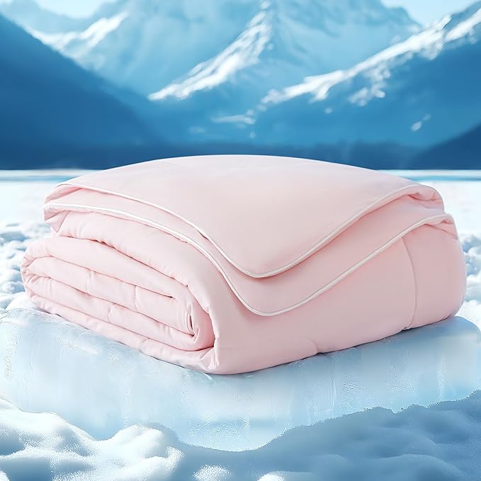 Bedsure Cooling Blankets for Hot Sleepers - Cooling Comforter, Lightweight Cold Summer Blanket for Night Sweats, Ice Breathable Comforter for Couch, Pink, 50x60 Inches