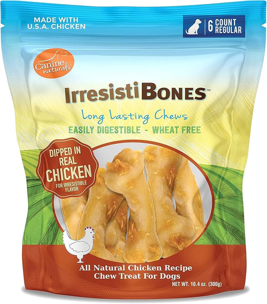 Canine Naturals IrresistiBONES Long Lasting Chicken Chew - Made from USA Raised Chicken – with A Real Meat Coating - All Natural and Easily Digestible - 6 Pack