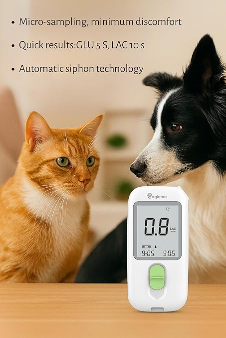 Veterinary Lactate & Pet Sugar Level Tracker for Dogs and Cats – Dual-Analyte Animal Health Reader – Fast Readouts, Micro Sample Volume – For Animal Use Only
