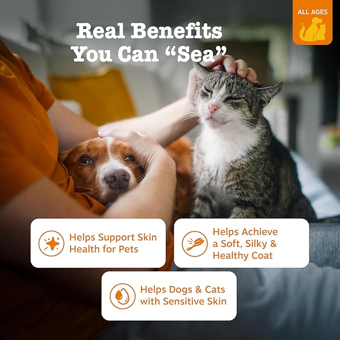 Zesty Paws Wild Alaskan Omega-3 Blend Pollock + Salmon Oil for Dogs and Cats- Skin and Coat Support, Omega 3 Supplement for Pets, 16oz