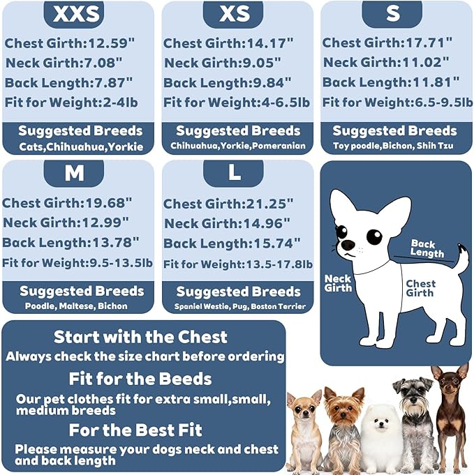 Dog Sweater for Small Dogs Girl Boy Winter Dog Pajamas Warm Soft Puppy Pjs Stretchy Jumpsuit Doggie Pet Clothes Outfits XXS~L (Steel Blue, Large)
