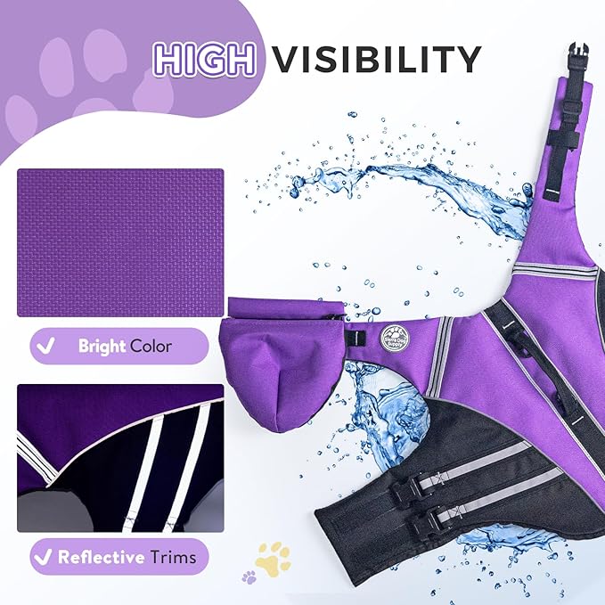 Dog Life Jacket, French Bulldog Life Vest for Swimming Boating, Dog Swim Vest with Chin Float and Rescue Handle, High Flotation Puppy Life Jackets (Chest Girth: 17" to 30", Weight: 17" to 28" LB)