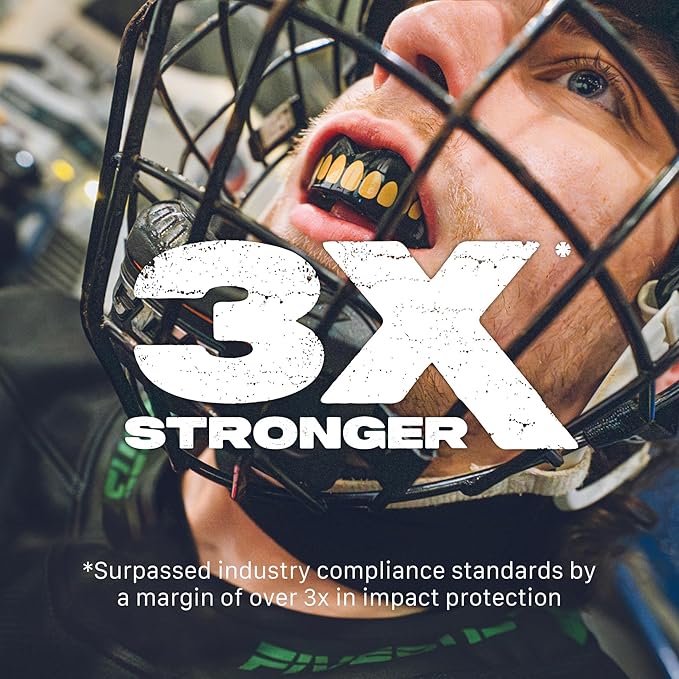 SAFEJAWZ Mouth Guard, Dual Layer Mouthguard for Adults with Case, Easy Fit Remoldable Mouthpiece for Football, Boxing, Lacrosse, MMA, Basketball & All Contact Sports (Adult 12+ Years, Goldie)