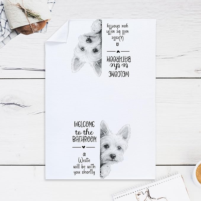 Cabana Bro Funny Westie Bathroom Hand Towels, Westie Gifts for Women, West Highland Terrier Gifts Decorative Hand Towels for Kids Guest Bathroom Washroom Half Bath, 16x24 Inch