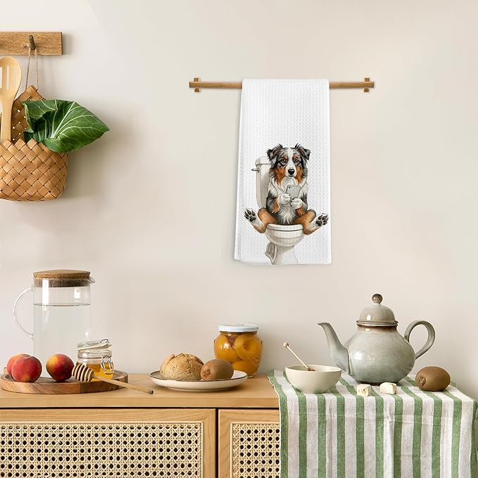 Funny Australian Shepherd Gifts Hand Towels for Bathroom, Dog Bathroom Decor, Australian Shepherd Dish Tea Towels, Dog Theme Hand Towel for Toilet Kitchen Washroom Decor, 16x24 Inch