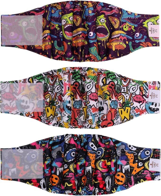 CuteBone Dog Diapers Male Washable Belly Band for Male Dogs Wraps Black 3pcs a Pack DM55XS