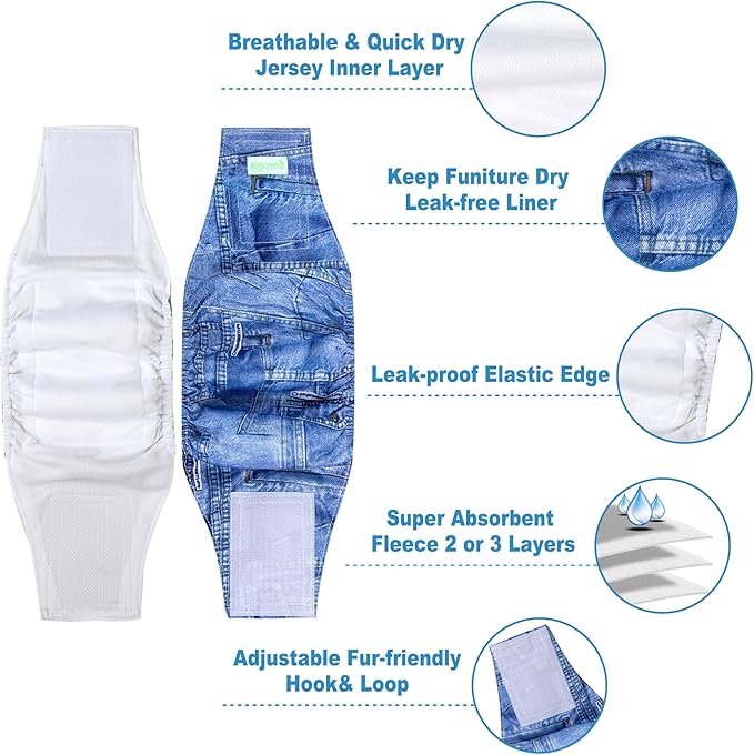 Wegreeco Jeans Washable Male Dog Diapers (Pack of 3) - Washable Male Dog Belly Wrap (X-Large)