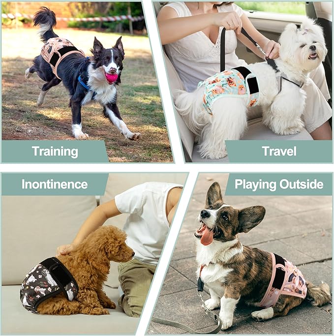 Dog Diapers Female(3 Pack) - No Leak Reusable Diapers for Doggy Female in Period - Highly Absorbent Dog Heat Panties with Adjustable Snaps Cute Dogs L