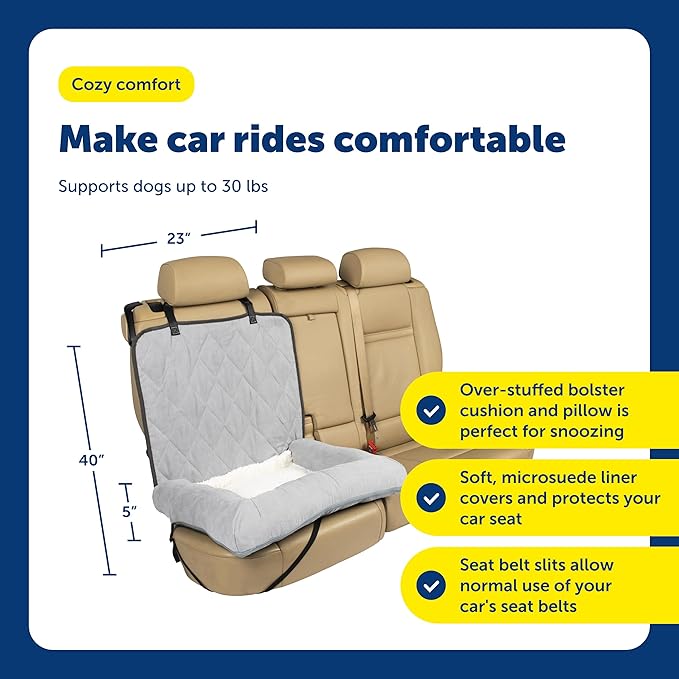 PetSafe Happy Ride Car Dog Bed - Best for Bucket Seats - Fits Cars, Trucks, Minivans and SUVs - Comfortable and Machine Washable - Durable Vehicle Pet Bed - Grey