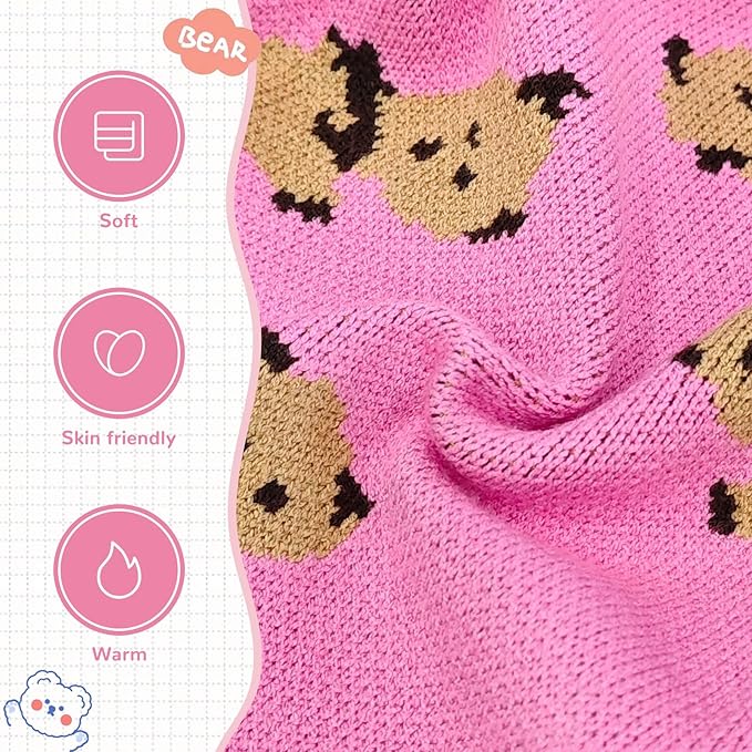 Small Dog Sweaters Cute Bear Dog Cardigans Clothes for Small Medium Dogs Boy Girl Puppy Cat Knitting Cardigan Outfits Dogs Winter Coats Warm Pet Doggy Clothes Soft Knitwear (Pink, Large)