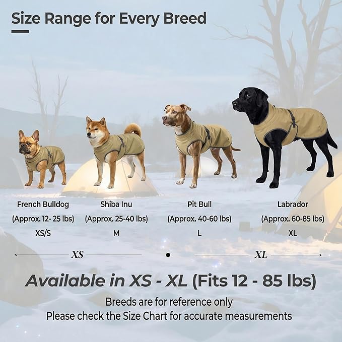 Dog Winter Vest with Fur-Safe Buckle (No Hook & Loop), Water-Repellent Fleece Lined Jacket, 360° Reflective, Leash Hole & Leg Straps, Adjustable for Hiking & Active Dogs (Brown, X-Large)