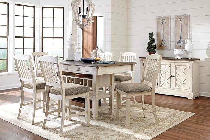Signature Design by Ashley Bolanburg Rectangular Counter Dining Room Table, 4 Drawers, Seats 6, Storage Rack, Wood, 60" W x 40" D x 36" H, White & Brown