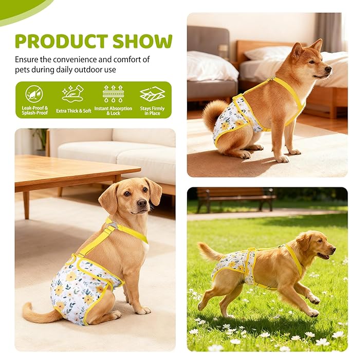 3 Pack Washable Dog Diapers Female with Suspenders Diaper for Dogs Reusable Dog Diapers Dog Period Panties for Doggie in Cycle (Small)