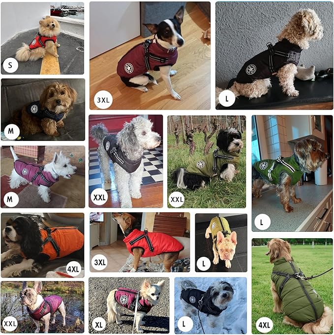 Aiboria Dog Jacket Windproof Fleece Dog Sweater with Padded Vest Chest Strap Harness Dogs Coat Christmas Red L