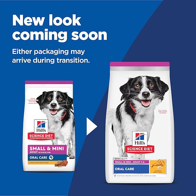 Hill's Science Diet Oral Care, Adult 1-6, Small & Mini Breeds Plaque & Tartar Buildup Support, Dry Dog Food, Chicken, Rice, & Barley, 4 lb Bag