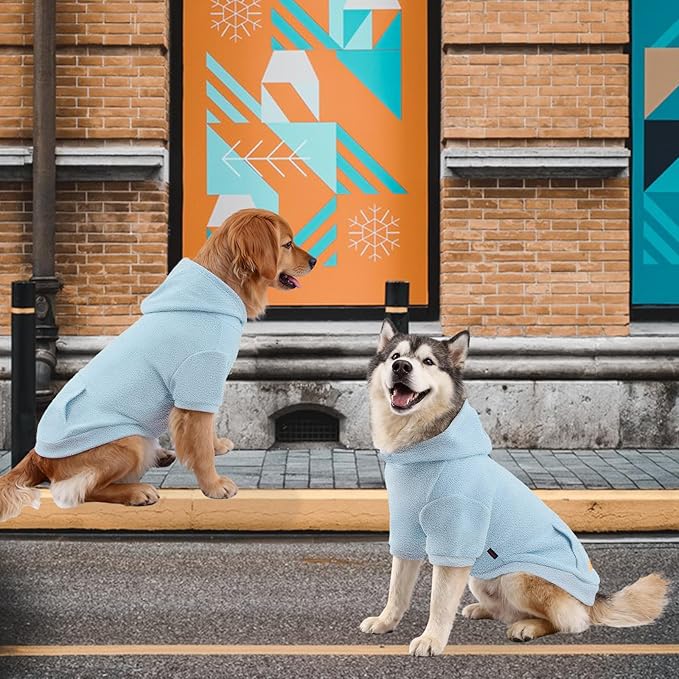 Basic Dog Hoodie Sweatshirts, Pet Clothes Hoodies, Granular Velvet, Sweater with Hat and Leash Hole, Soft Velvet Outfit Coat for Small Medium Large Dogs, Blue (Medium)
