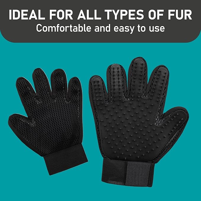 Maxpower Planet Hair Brush & Grooming Gloves for Dogs and Cats - Black