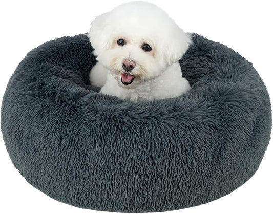 Best Pet Supplies Round Calming Dog Bed for Small, Medium & Large Dogs, Plush Donut Cuddler Pet Bed w/Raised Rim for Head, Neck Support, Anti-Slip Bottom Washable Bed - Gray, 30 x 30 x 8