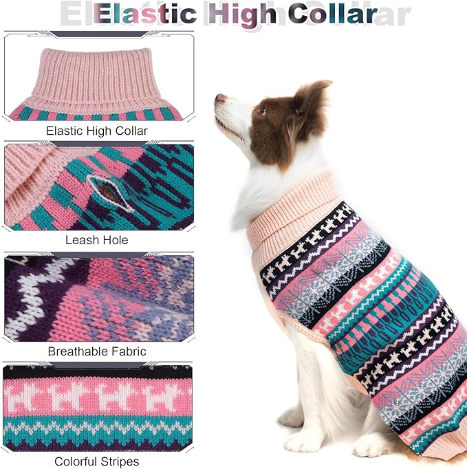 Mihachi Dog Sweater - Winter Coat Apparel Clothes with Colorful Stripes for Cold Weather