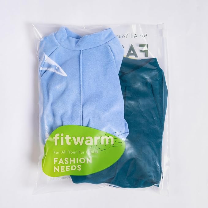 Fitwarm 2 Pack Lightweight Fleece Dog Pajamas, Warm Winter Dog Clothes for Small Dogs Boy Girl, Fuzzy Pet Onesie with Feet, Light Sky Blue, Turquoise, XL