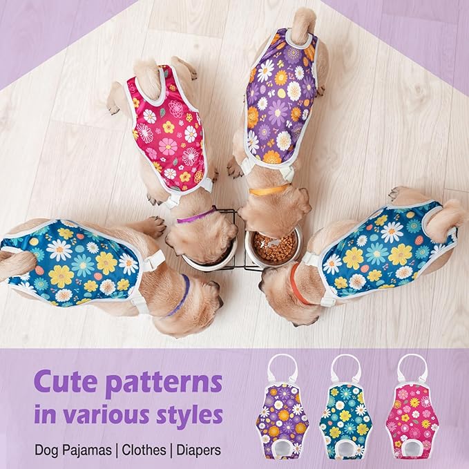 3 Pack Washable Female Dog Diaper Onesie Sanitary Pantie with Adjustable Suspender, Reusable Fixed Doggie Diapers, Super Absorbent Leakproof for Small Toy Dog in Heat Cycle XS/S