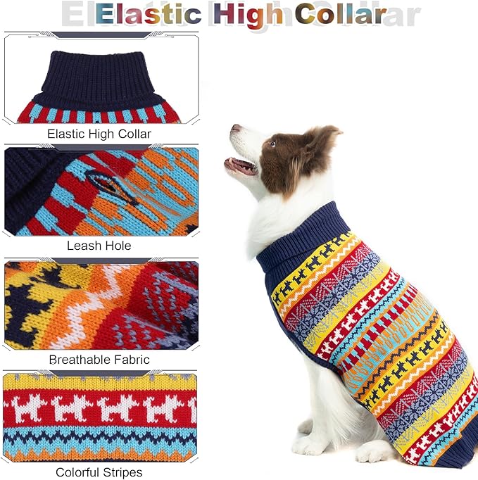 Mihachi Dog Sweater - Winter Coat Apparel Clothes with Colorful Stripes for Cold Weather