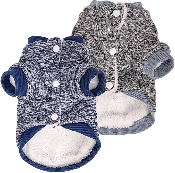 Dog Sweater, Dog Sweaters for Small Dogs, 2, 3 Pack Warm Soft Pet Clothes for Puppy, Medium Large Cat, Dogs Girl or Boy, Dog Shirt for Winter Christmas (Coat Grey+Navy, X-Small)