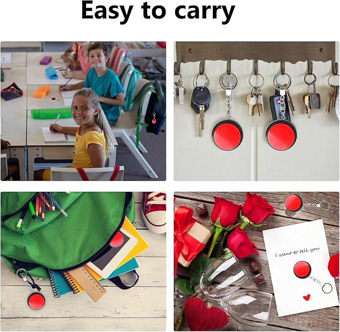 Recordable Talking Button with Keychain, 20s Voice Recording Time Sound Button Answer Buzzers Funny Buttons Record Your Own Words Also Used for Dog Pack of 4 - Red and Black (Battery Included)