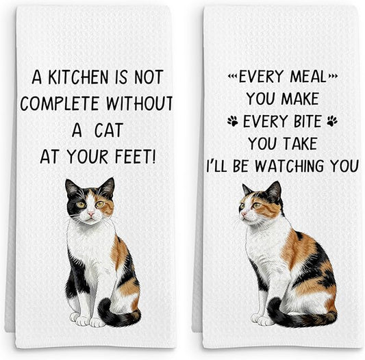Gifts for Calico Cat Lovers Kitchen Towels Set of 2, Calico Cat Gifts Hand Towel, Every Meal You Make CalicoCat Decorative Tea Dish Towels for Kitchen, FunnyCat Kitchens Decor, 16x24in