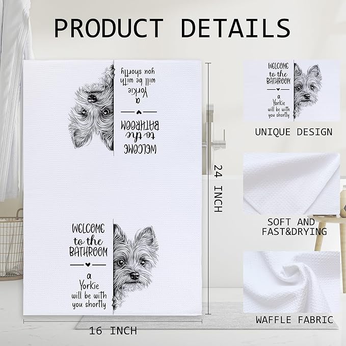 Cabana Bro Funny Yorkie Bathroom Hand Towels, Gifts for Yorkie Lovers, Yorkshire Terrier Gifts Decorative Hand Towels for Kids Guest Bathroom Washroom Half Bath, 16x24 Inch