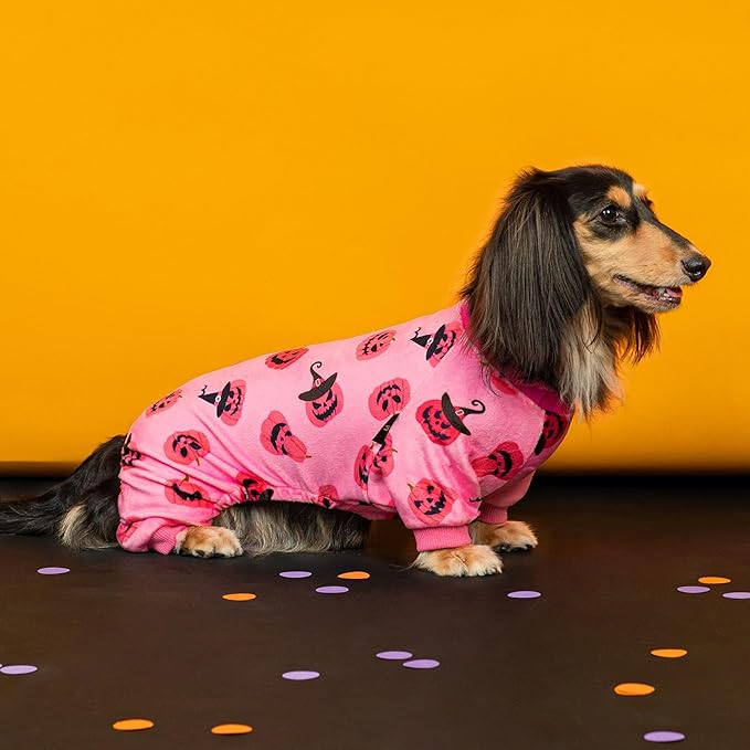 Fitwarm Halloween Jack O Lantern Dog Pajamas, Funny Costumes for Small Dogs Girl, Pet Outfit, Pink, Black, Large