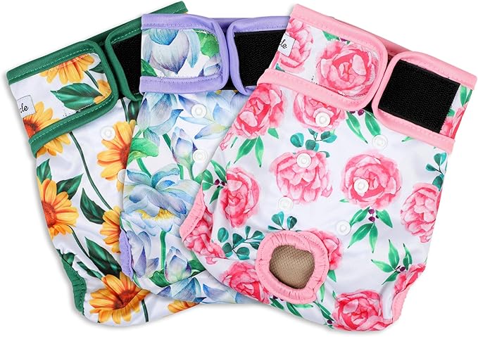 Dog Diapers Female- Premium Reusable Diapers for Doggie in Heat - Highly Absorbent Female Dog Diapers for Pet Incontinence with Adjustable Snaps Sunflower, S
