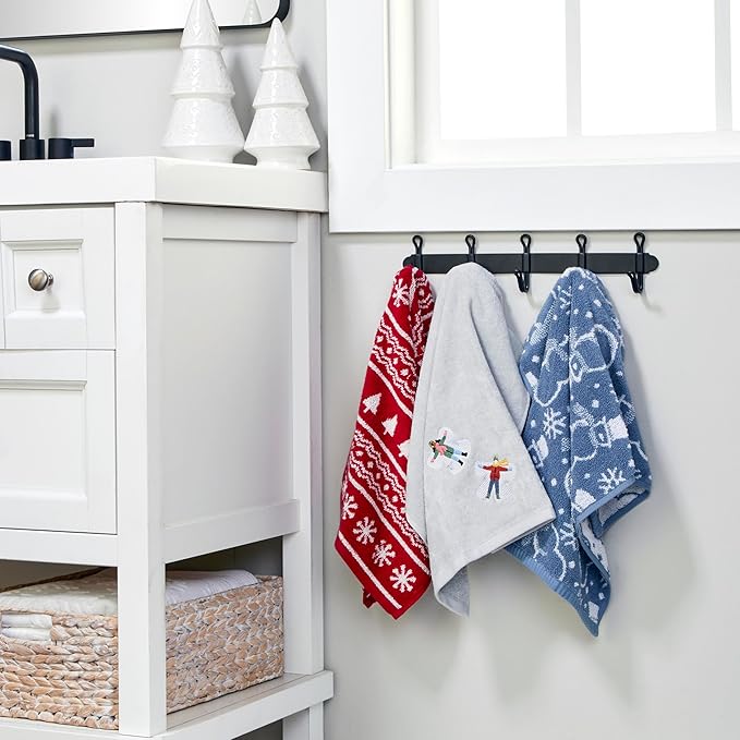 SKL Home Christmas/Winter Snow Angels Hand Towel 2pc Set for Bath/Kitchen/Bar & Gift, Gray