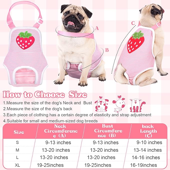Nuanchu 3 Pcs Female Dog Diaper Sanitary Panties with Adjustable Suspender, Washable Reusable Doggie Diapers for Small Medium Large Dog in Heat Period Menstrual Pet Cats Ducks(Fruit Pattern,L)