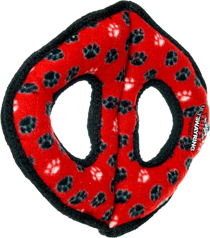 TUFFY- World's Tuffest Soft Dog Toy-Ultimate 3Way Ring -Squeakers -Multiple Layers. Made Durable, Strong & Tough. Interactive Play (Tug, Toss & Fetch). Machine Washable & Floats. (Red Paw 2 Pack)