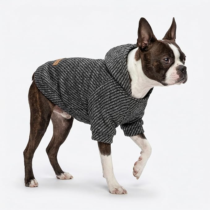 Fitwarm Black Striped Dog Hoodie, Winter Clothes for Small Dogs Boy Girl, Lightweight Pet Hooded Outfit, Black, Silver, XS