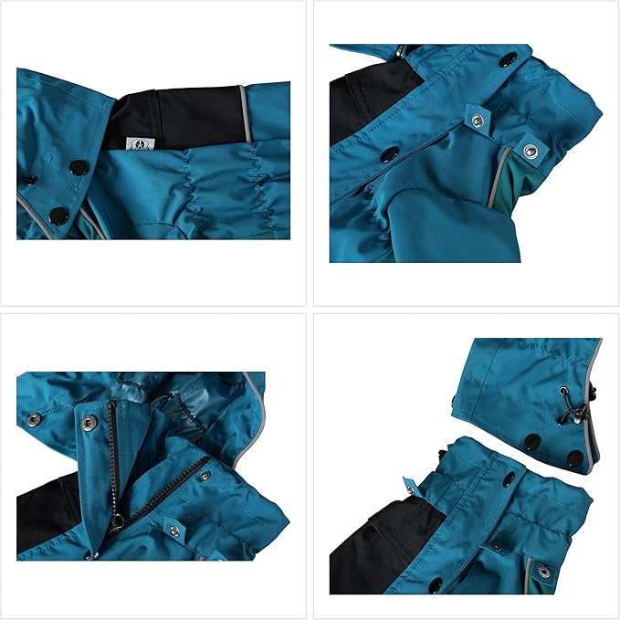 LOVELONGLONG Waterproof Dog Raincoat with Removable Hood – Outdoor Full Body Dog Jacket, Windproof Snowproof Shell Suit – All Season Pet Rain Gear Ocean Teal S+