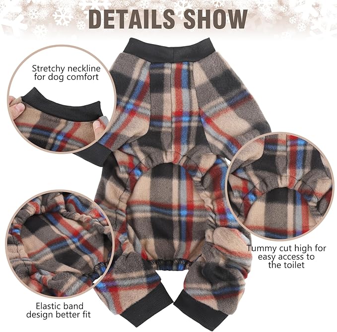 SCENEREAL Dog Pajamas for MediumSized Dogs - Soft, Warm Puppy Sweatershirt Clothes, Holiday Onesie Outfits for Doggie Winter Christmas - Dog Jammies Pjs, Brown
