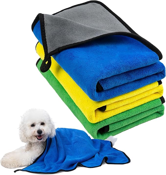 MICOOYO Dog Towels for Drying Dogs 3 Pack, Ultra Absorbent Microfiber Pet Bath Blanket | Quick Dry Towel for Dogs and Cats, 28"x40", L