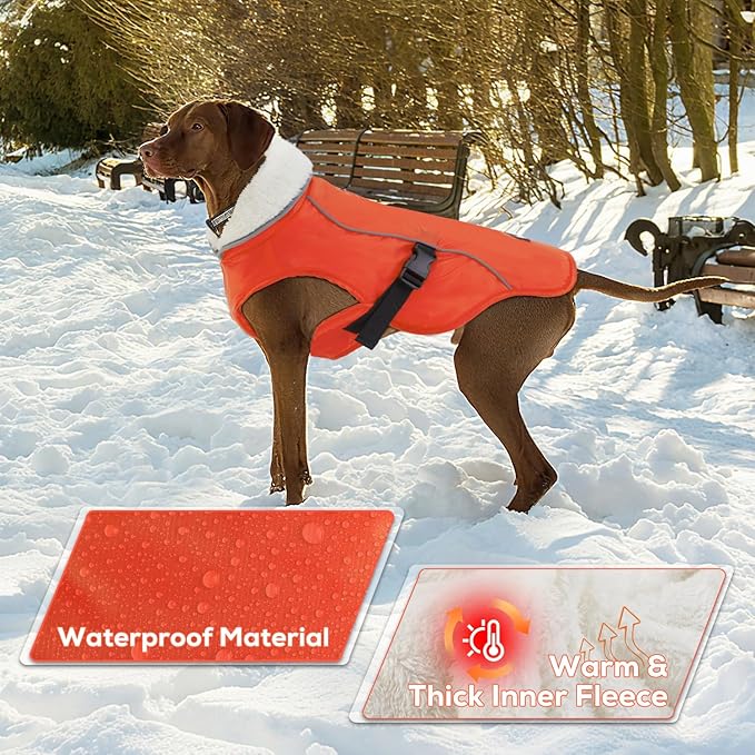 EMUST Dog Coat for Winter, Cozy Winter Jackets for Small/Medium/Large Dogs, Solid Color Dog Apparel for Cold Weather with Fleece Lining, Orange, XXXL
