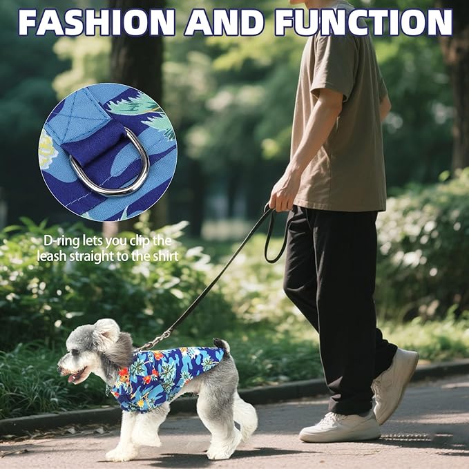 KOOLTAIL Dog Hawaiian Shirt, Dog Summer Clothes with Leash D-Ring for Small Medium Dogs, Floral Cool Beach Puppy Shirts with Sun Protection,Breathable Soft Pet Outfit Indoor&Outdoor Boy&Girl, Blue M