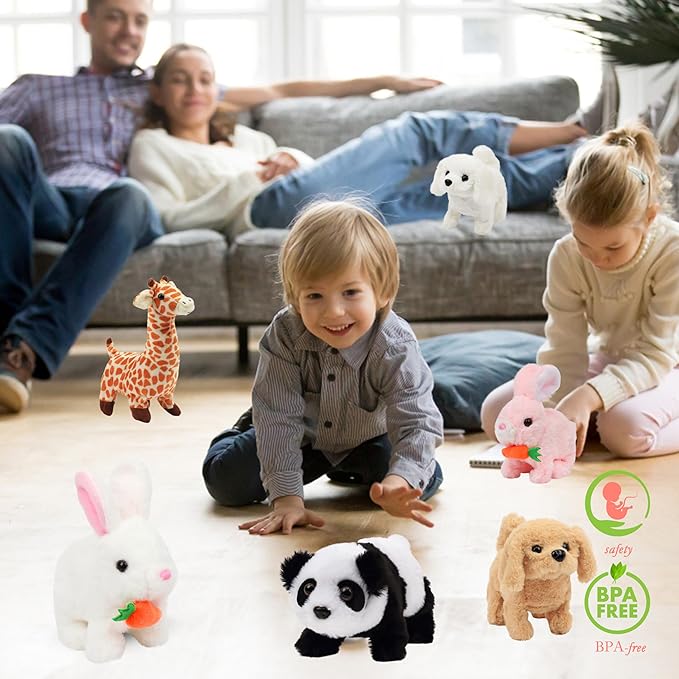 Hopearl Hopping Rabbit with Carrot Interactive Electronic Pet Plush Bunny Toy with Sounds and Movements Animated Walking Wiggle Ears Twitch Nose Gifts for Toddlers Birthday, White, 7''