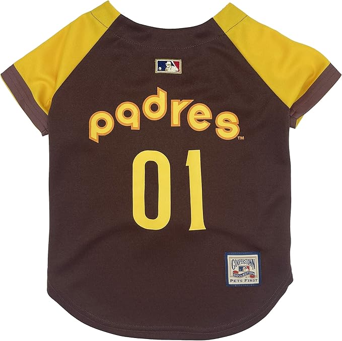 MLB SAN Diego Padres Vintage Throwback Jersey for Dogs & Cats in Team Color. Comfortable Polycotton Material, Small