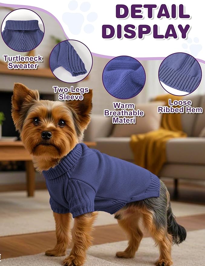 Dog Sweaters for Small Medium Large Dog, Classic Turtleneck Pet Clothes Warm Thermal Doggy Winter Coat, Thick Double Knitting Collar Pullover Cold Weather Puppy Jacket for Indoor & Outdoor Wear