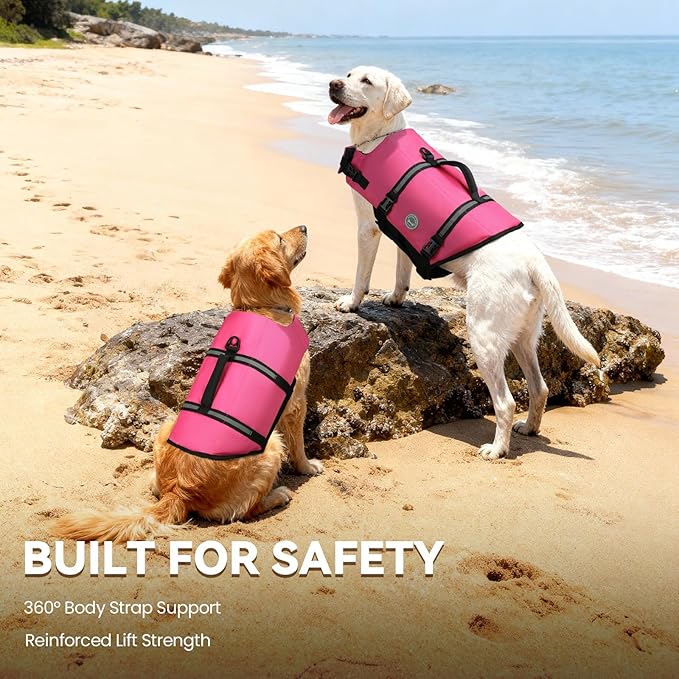 VIVAGLORY Rip Stop Dog Life Vest, Swimming Vest with Handle, Buoyancy for Doggy Puppy, Dog Life Jacket for Swimming & Boating, XXS, Pink